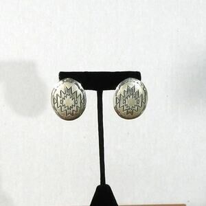 Native American Sterling Silver Pierced Earrings Rug Design